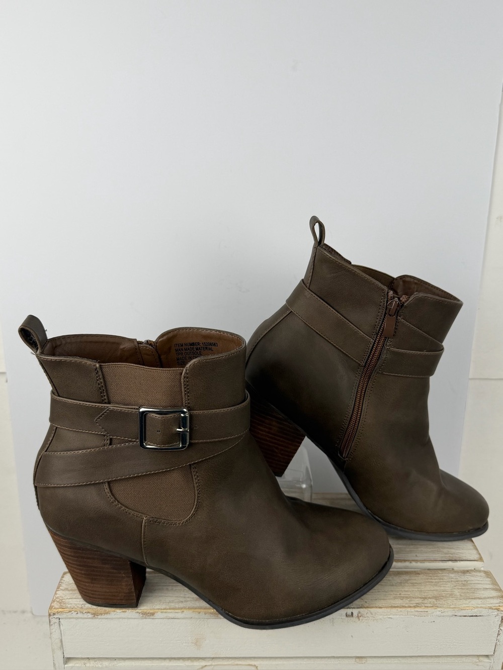 Torrid brown faux leather ankle booties buckled strap detailing size 11.5WW